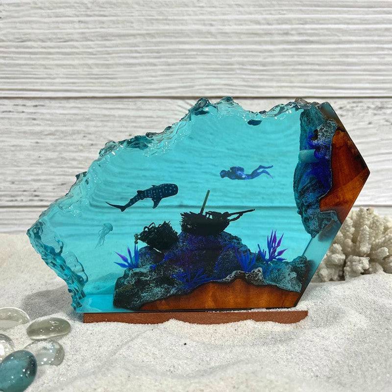 Whale Shark and Diver Resin Night Light - OPICRAFT