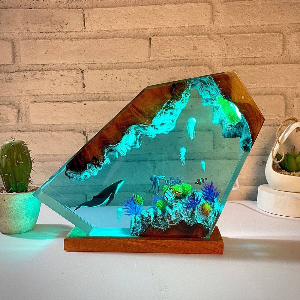 Humpback Whale &Jellyfish Resin Night Light - OPICRAFT
