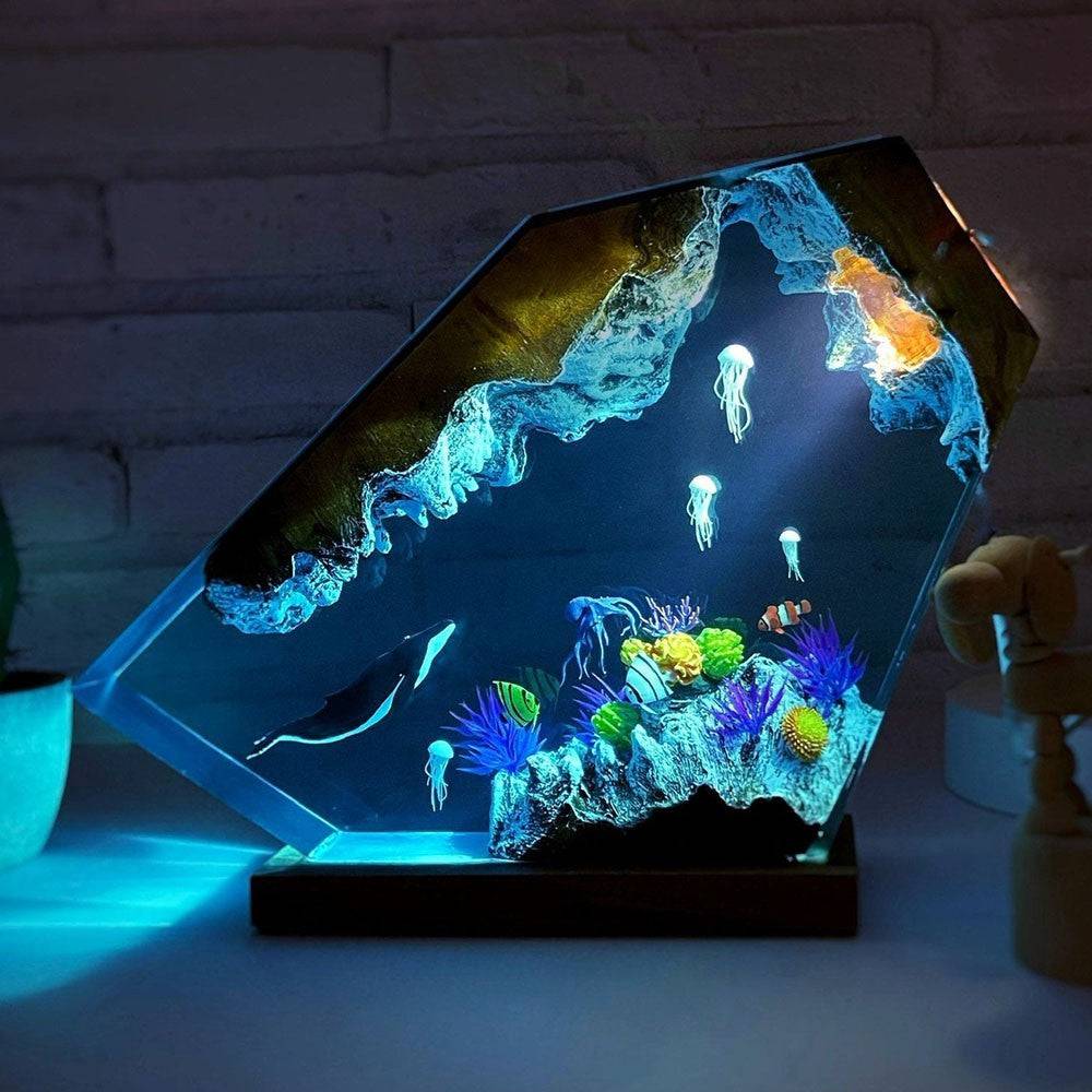 Humpback Whale &Jellyfish Resin Night Light - OPICRAFT
