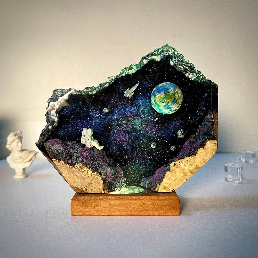 Space Galaxy Resin and Wood Night Light Interstellar Epoxy Lamp - OPICRAFT