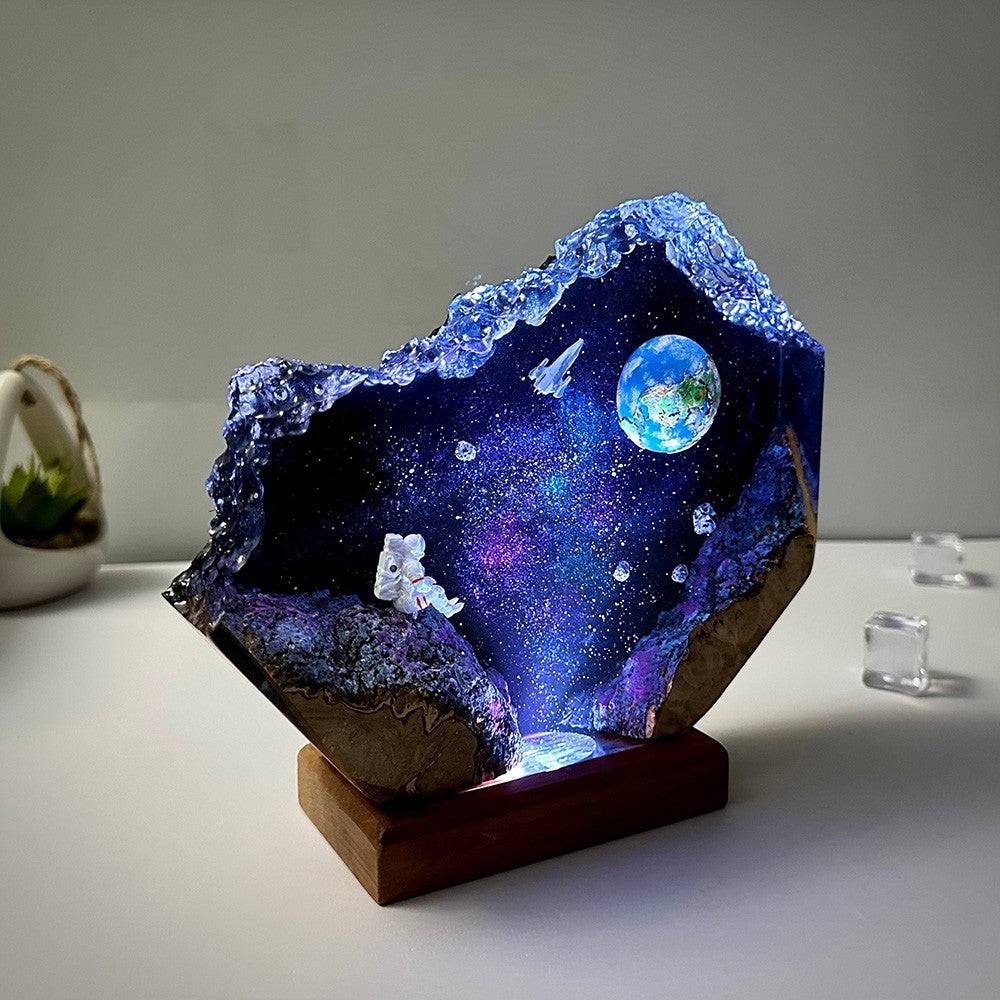 Space Galaxy Resin and Wood Night Light Interstellar Epoxy Lamp - OPICRAFT