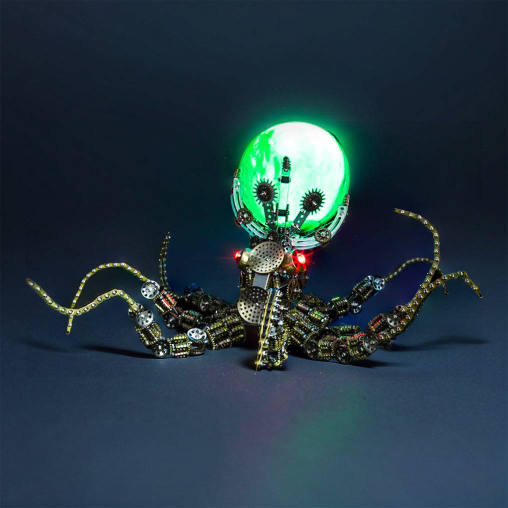 Intriguing 3D Metal Mechanical Octopus Puzzle Model with Lamp - Steampunk Design, 2400 PCS for Craft Lovers! - OPICRAFT