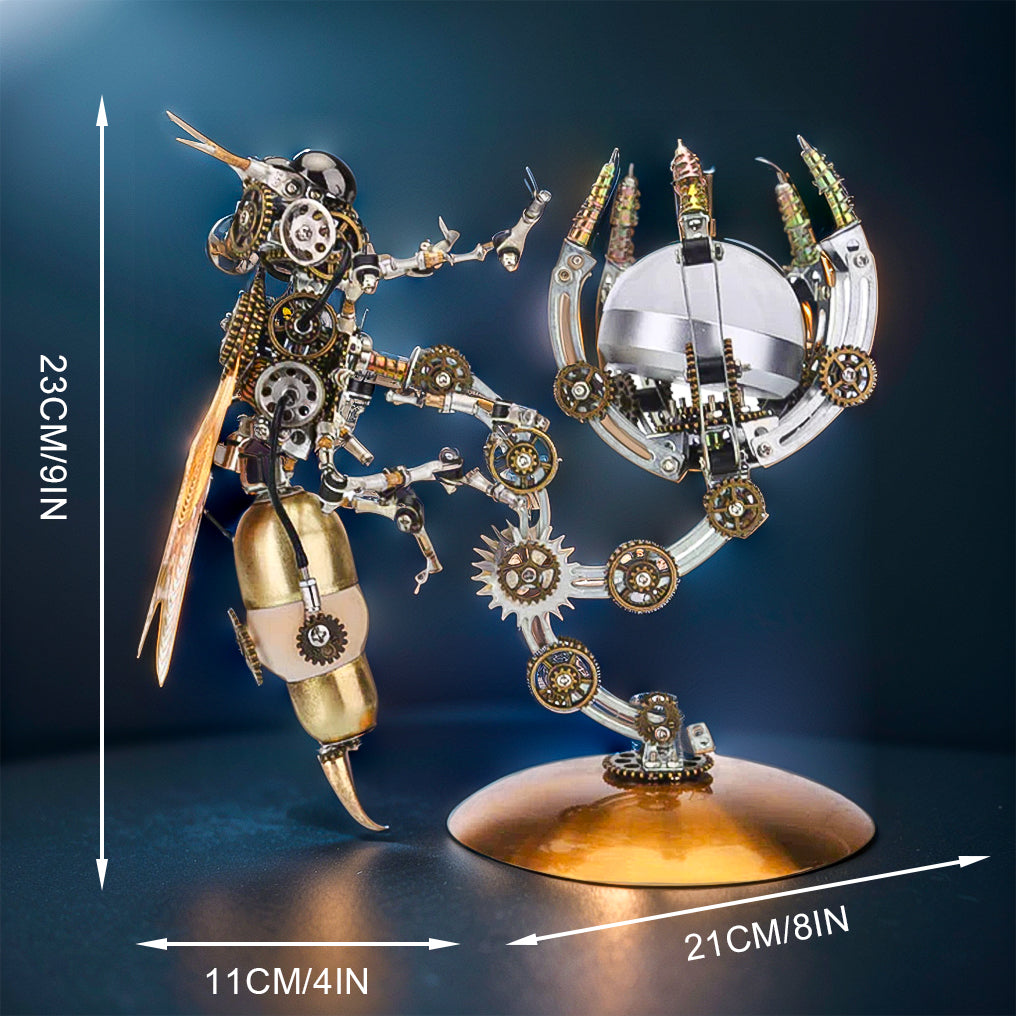 Intricate 3D Steampunk Wasp Model Kit – Engaging 627-Piece Puzzle with Scenic Base - OPICRAFT