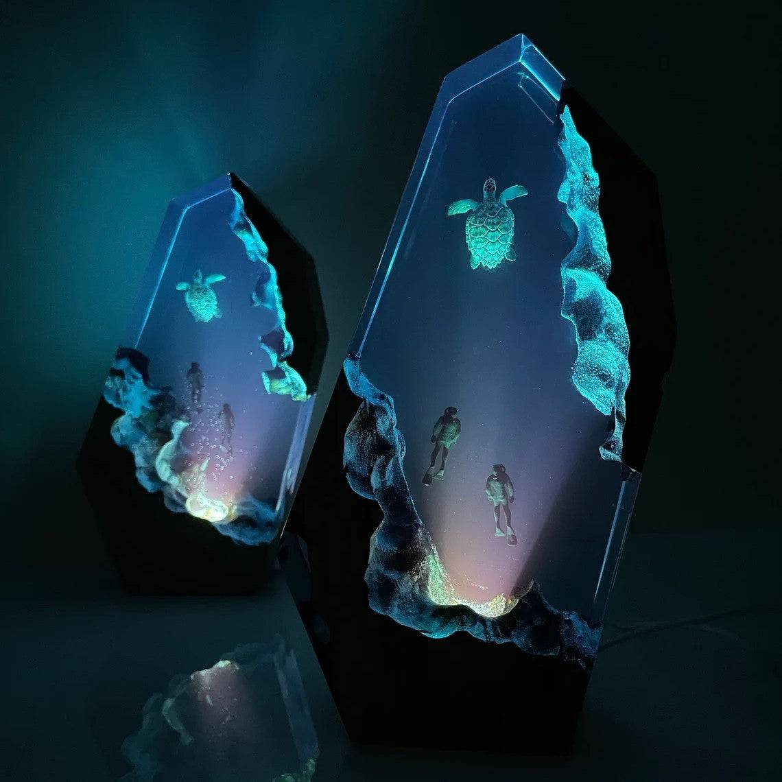Sea Turtle Couple Diver Night Light Resin Night Light - OPICRAFT