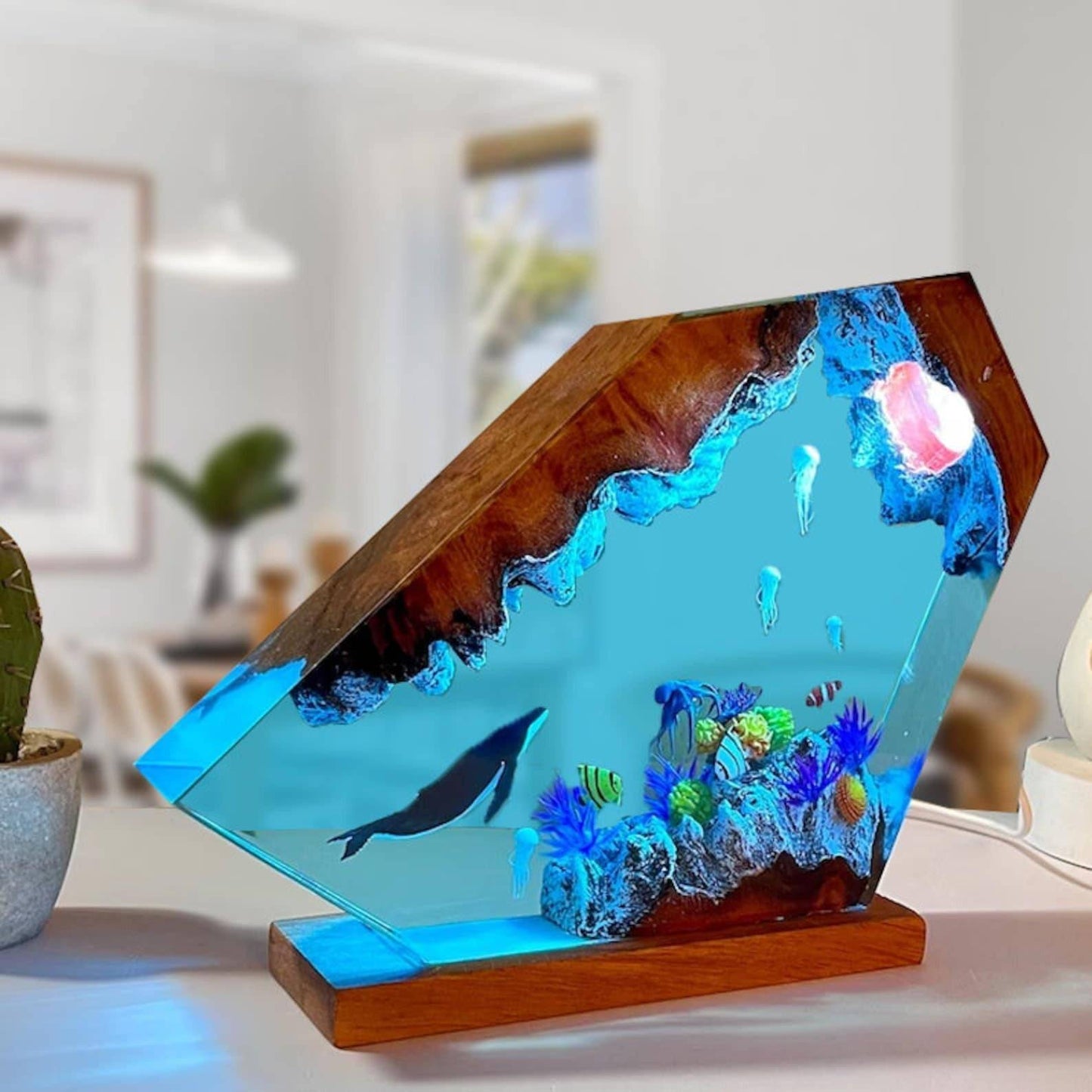 Humpback Whale &Jellyfish Resin Night Light - OPICRAFT