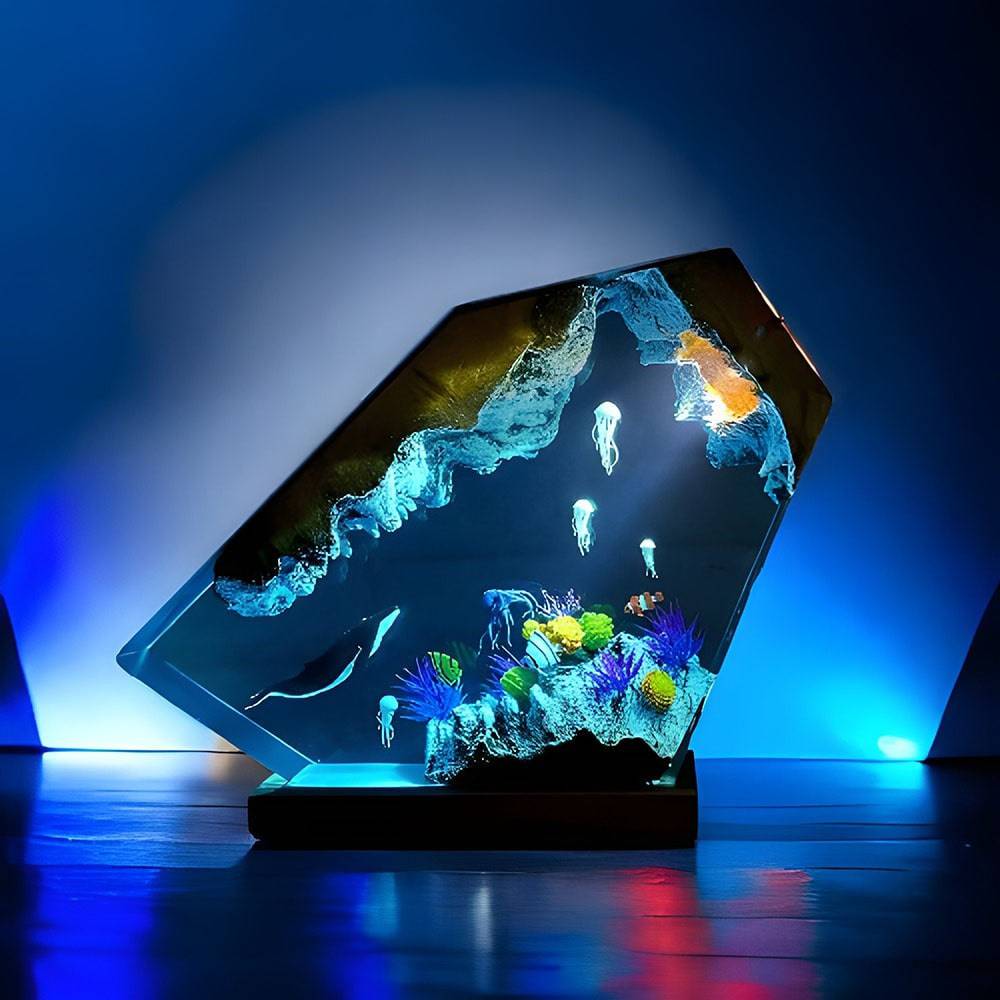 Humpback Whale &Jellyfish Resin Night Light - OPICRAFT