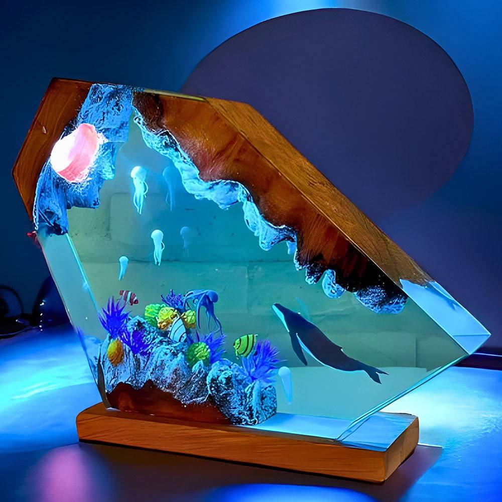 Humpback Whale &Jellyfish Resin Night Light - OPICRAFT