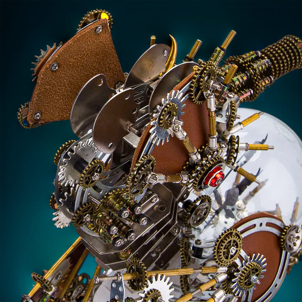 Intricate 3D Steampunk Metal Seahorse Puzzle Kit with Illuminating Lamp - 2100 Pieces of Whimsy! - OPICRAFT