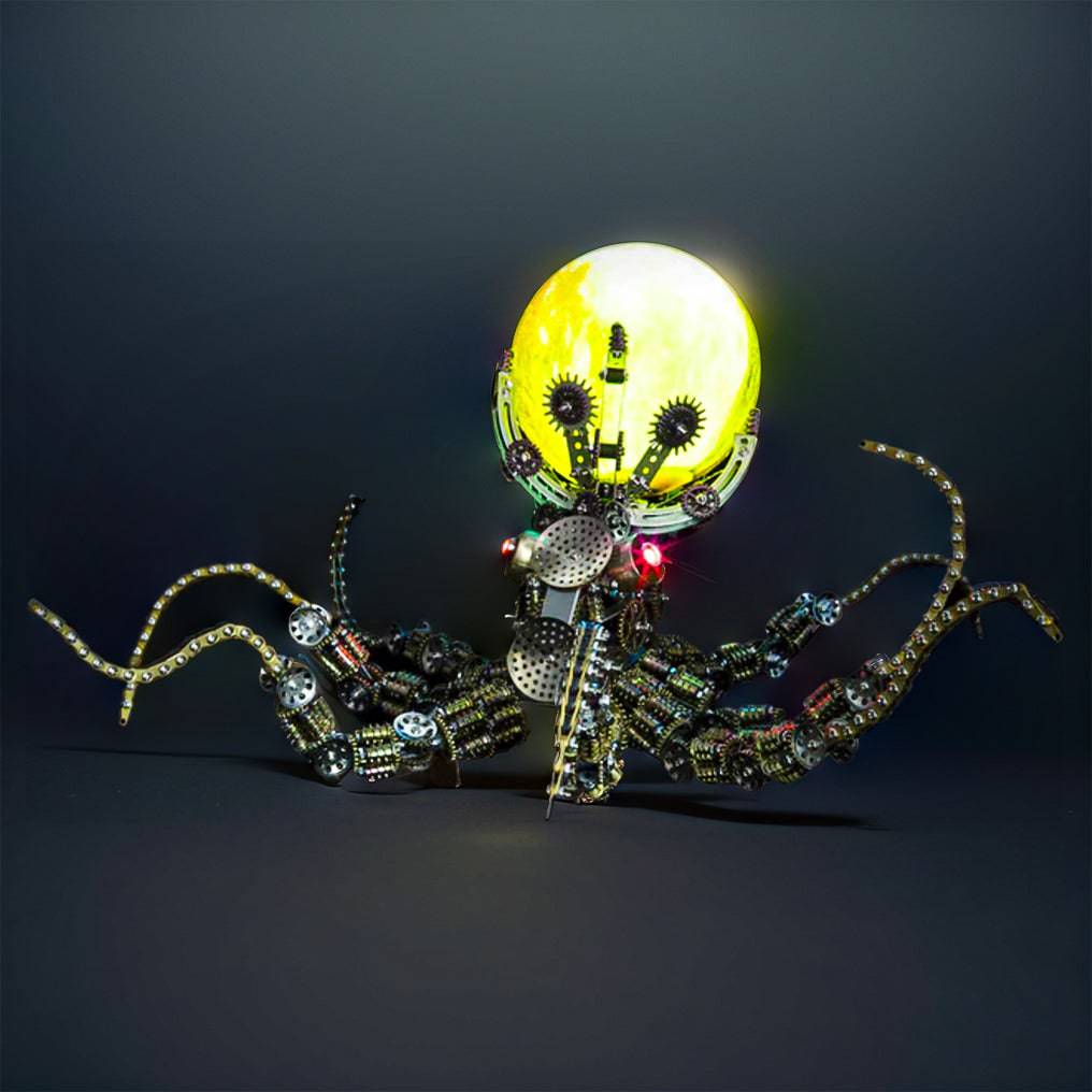 Intriguing 3D Metal Mechanical Octopus Puzzle Model with Lamp - Steampunk Design, 2400 PCS for Craft Lovers! - OPICRAFT