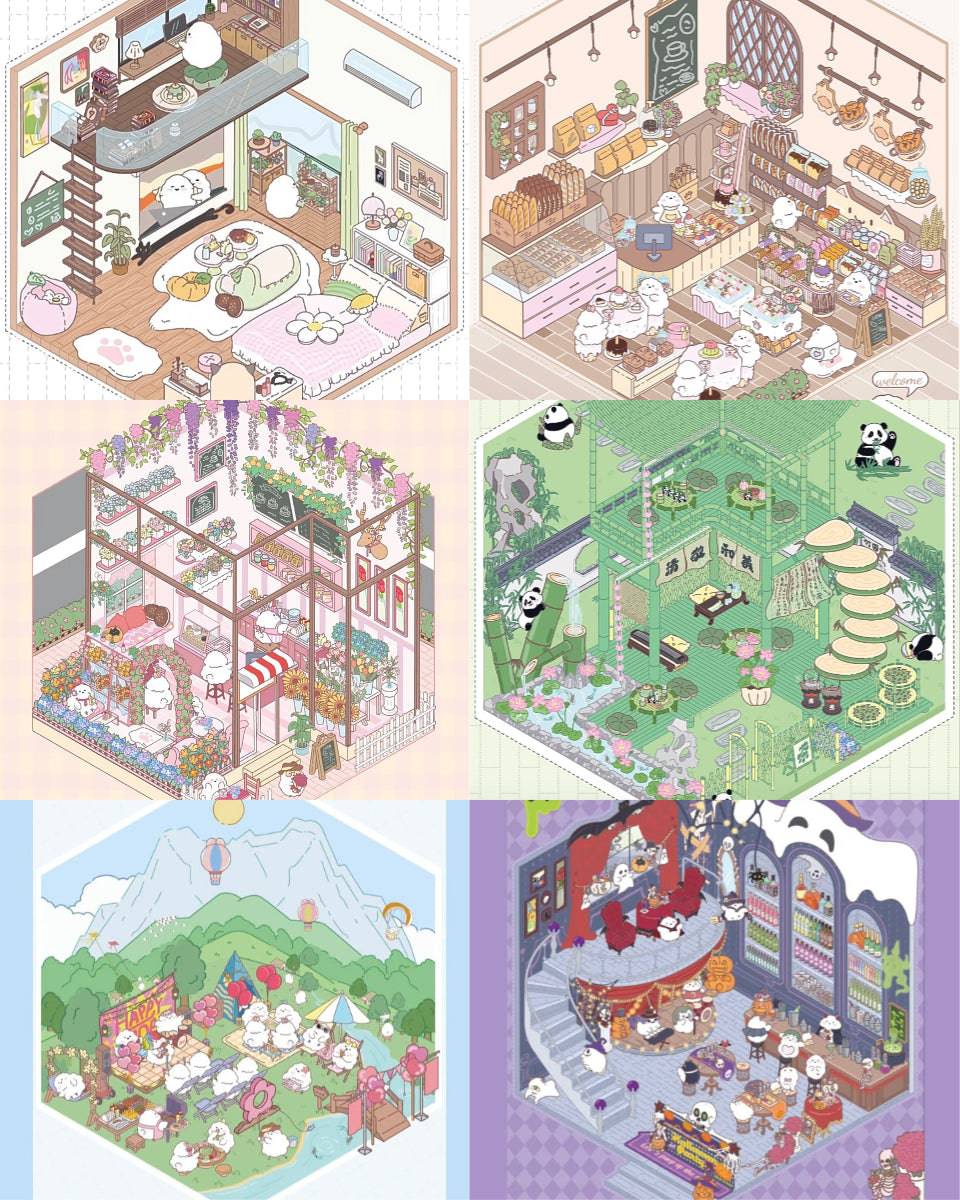 Sticker Scenes! DIY Coffee Flower|Panda Tea House|Bakery Shop|Dream Apartment - OPICRAFT
