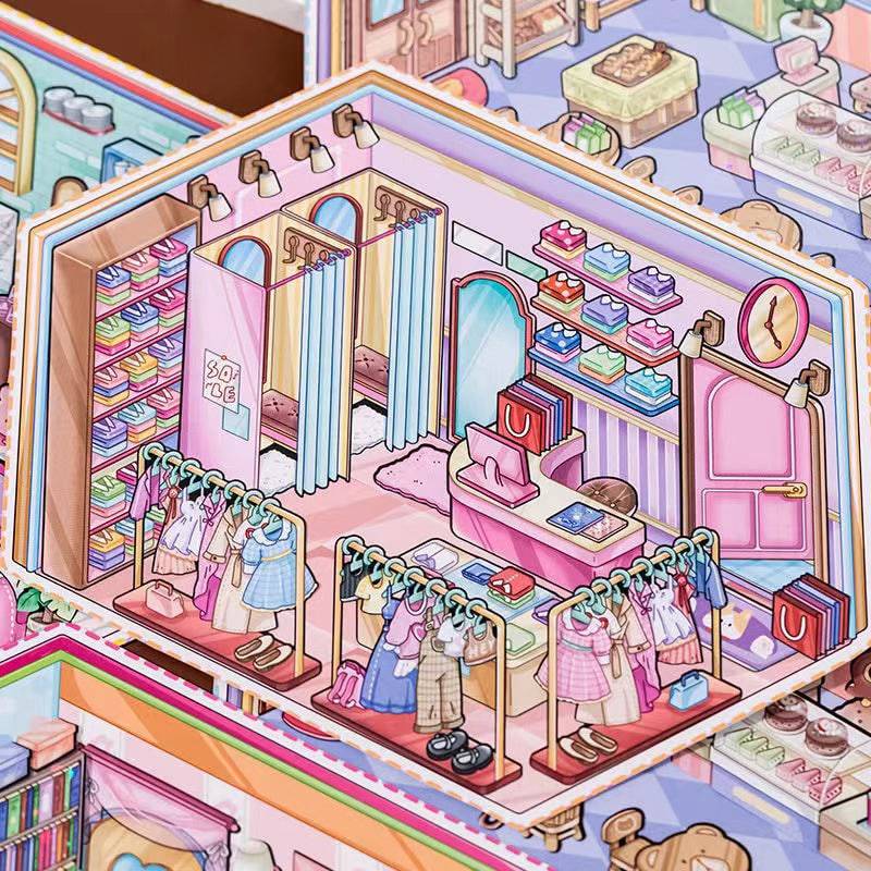 Business Simulation Game Sticker Scene Play Set, Clothing Store|Restaurant|Bakery Shop - OPICRAFT