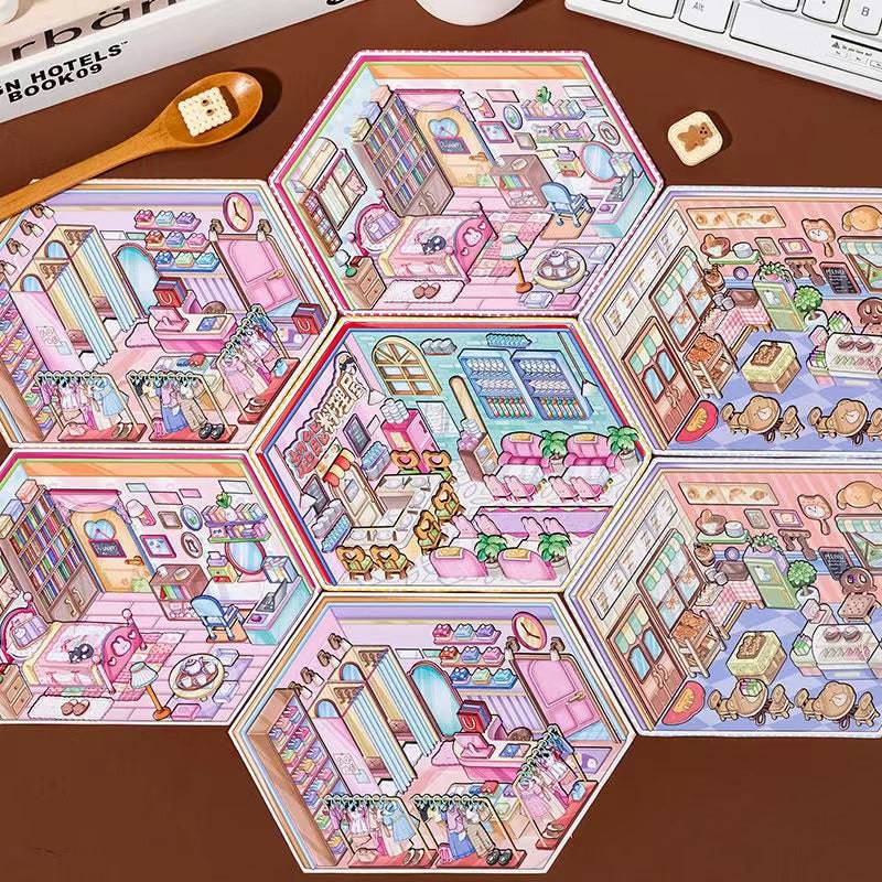 Business Simulation Game Sticker Scene Play Set, Clothing Store|Restaurant|Bakery Shop - OPICRAFT