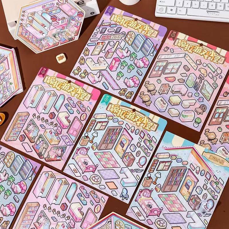 Business Simulation Game Sticker Scene Play Set, Clothing Store|Restaurant|Bakery Shop - OPICRAFT