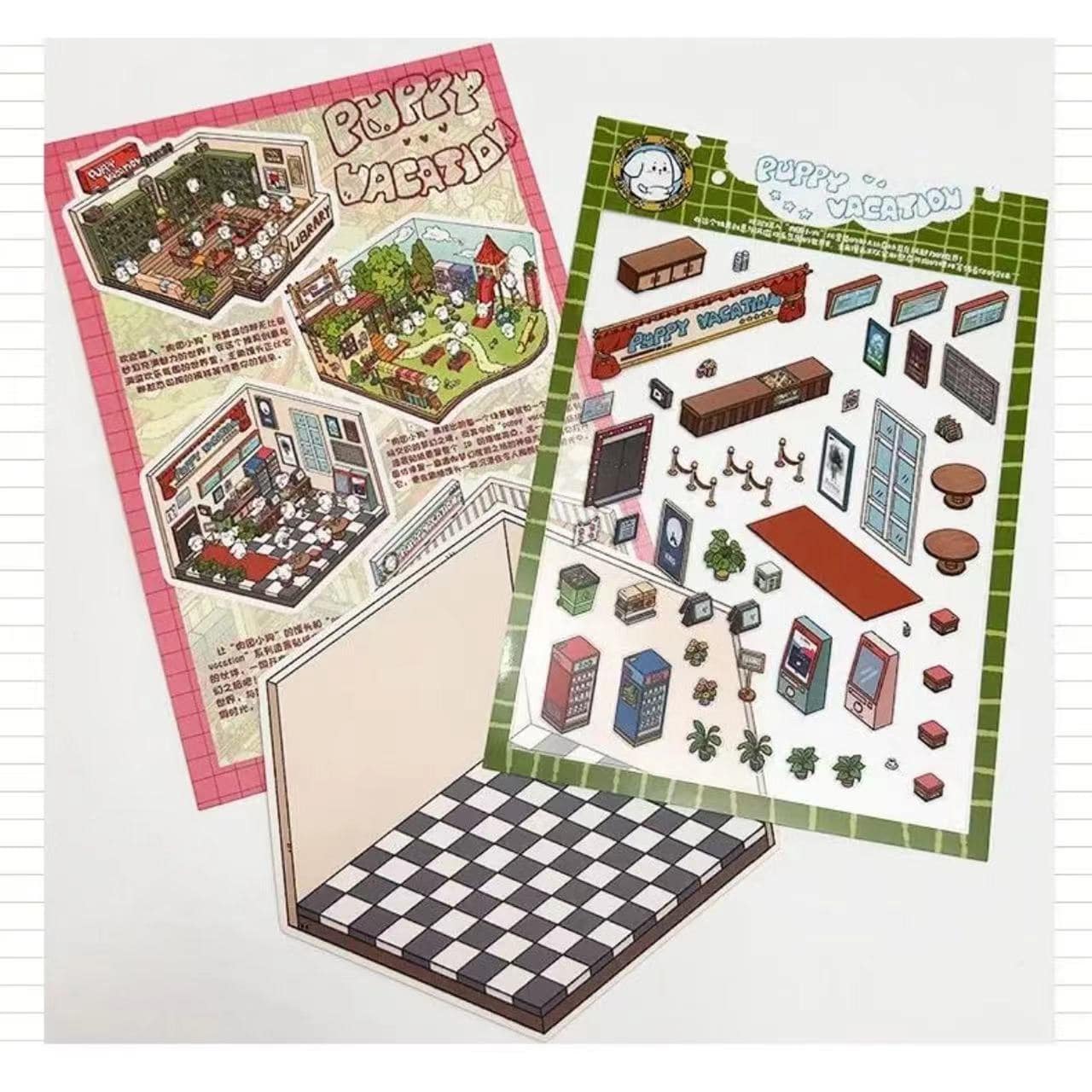Puppy Sticker Scenes! Create your Own Four Puppy Library|Cinema|Resort|Market - OPICRAFT