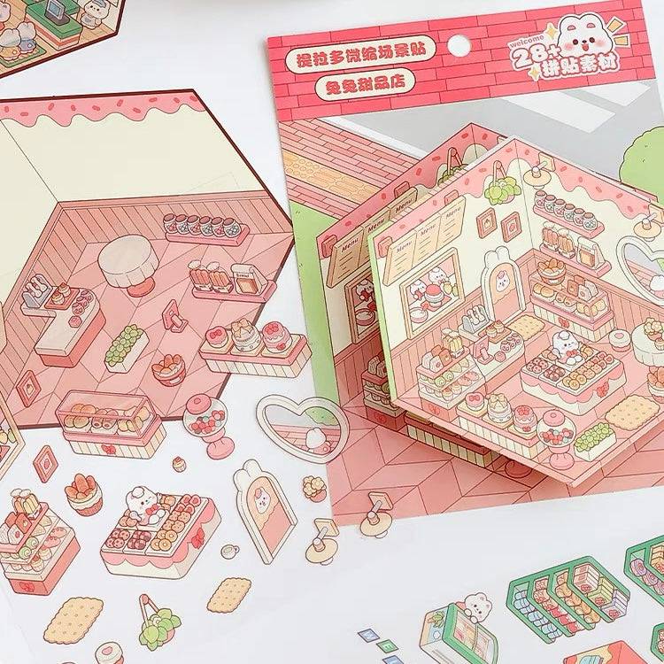 Stickers Scene, Make Cute Rabbit Dessert Shop|Rabbit Market|Bookstore|Burger Shop - OPICRAFT