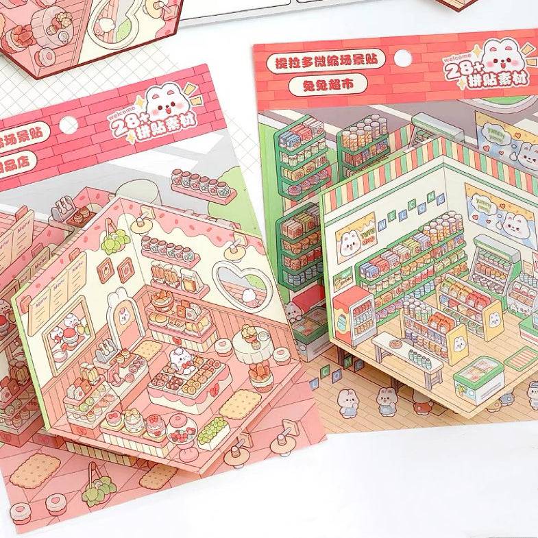 Stickers Scene, Make Cute Rabbit Dessert Shop|Rabbit Market|Bookstore|Burger Shop - OPICRAFT