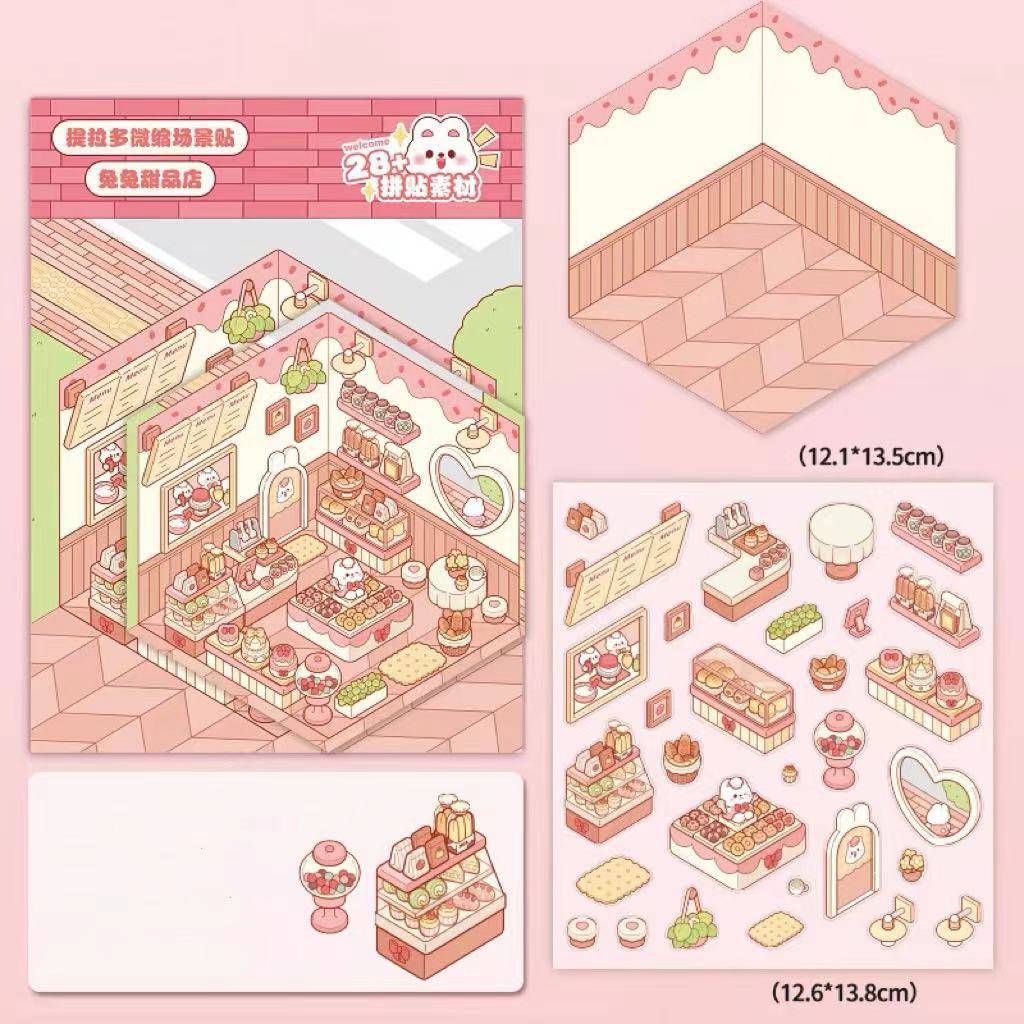 Stickers Scene, Make Cute Rabbit Dessert Shop|Rabbit Market|Bookstore|Burger Shop - OPICRAFT