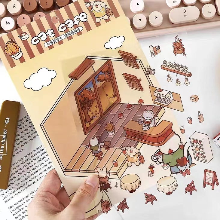 Sticker Scenes! Sunshine Greenhouse|Cat Cafe|Bakery|Library - OPICRAFT
