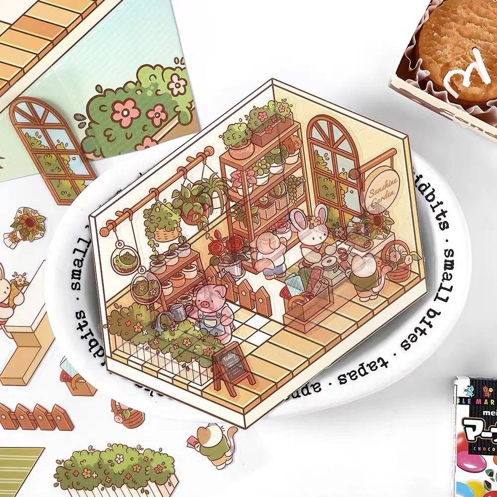 Sticker Scenes! Sunshine Greenhouse|Cat Cafe|Bakery|Library - OPICRAFT