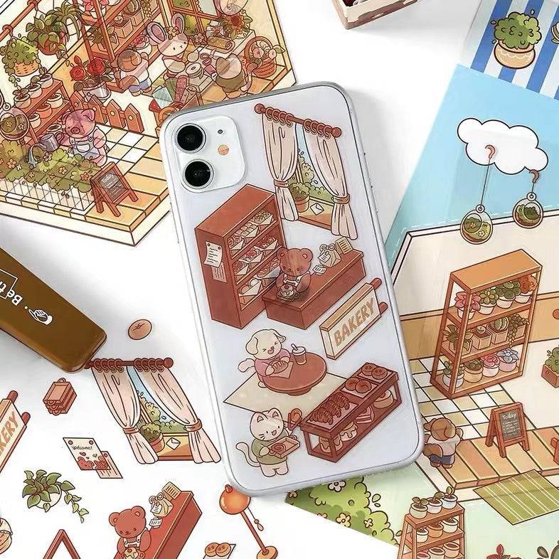 Sticker Scenes! Sunshine Greenhouse|Cat Cafe|Bakery|Library - OPICRAFT