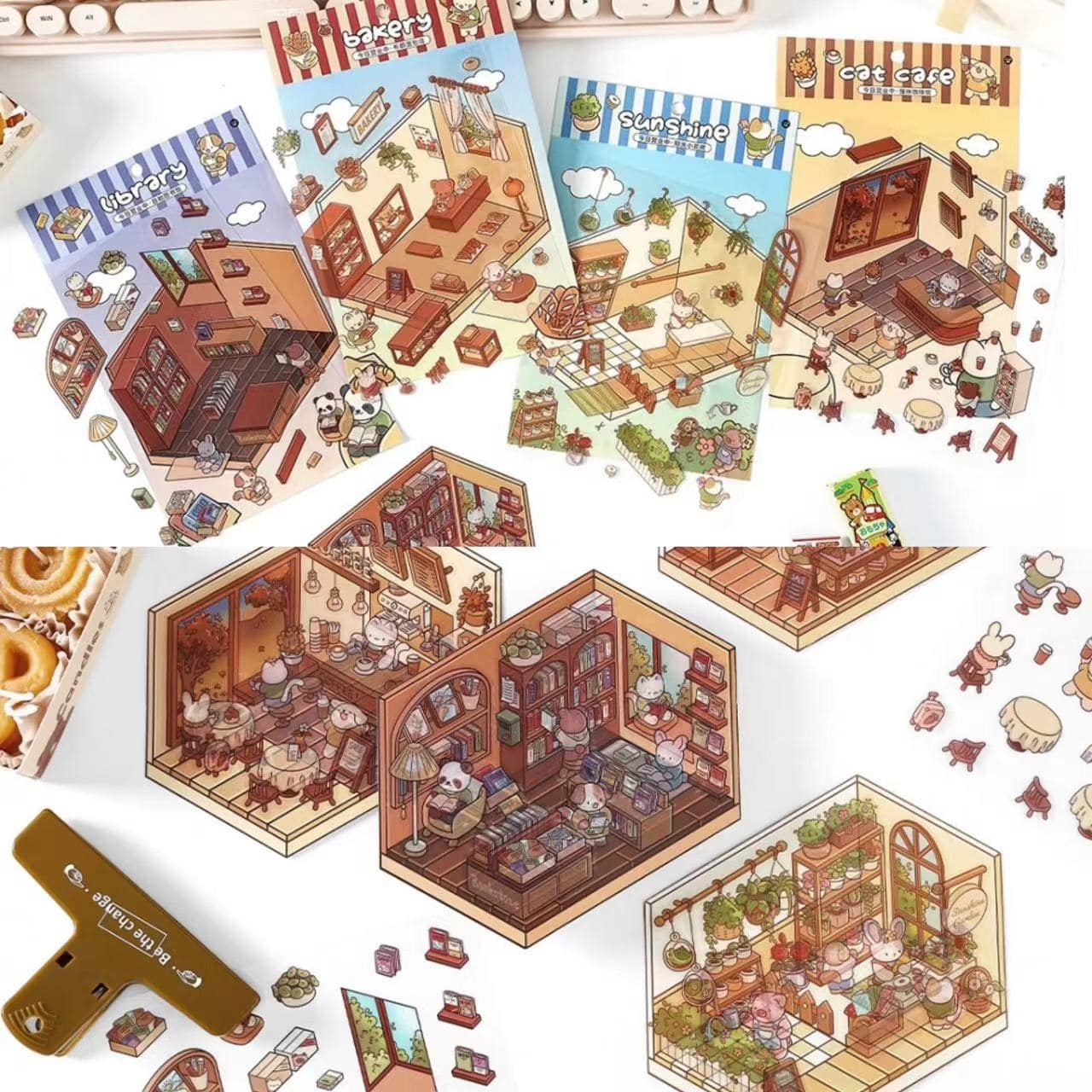 Sticker Scenes! Sunshine Greenhouse|Cat Cafe|Bakery|Library - OPICRAFT