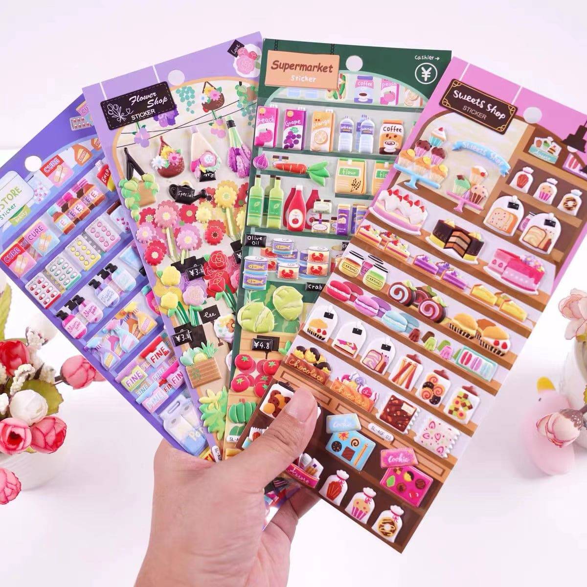 3D Puffy Stickers, Flower Shop|Supermarket|Drug Store|Sweet Shop - OPICRAFT