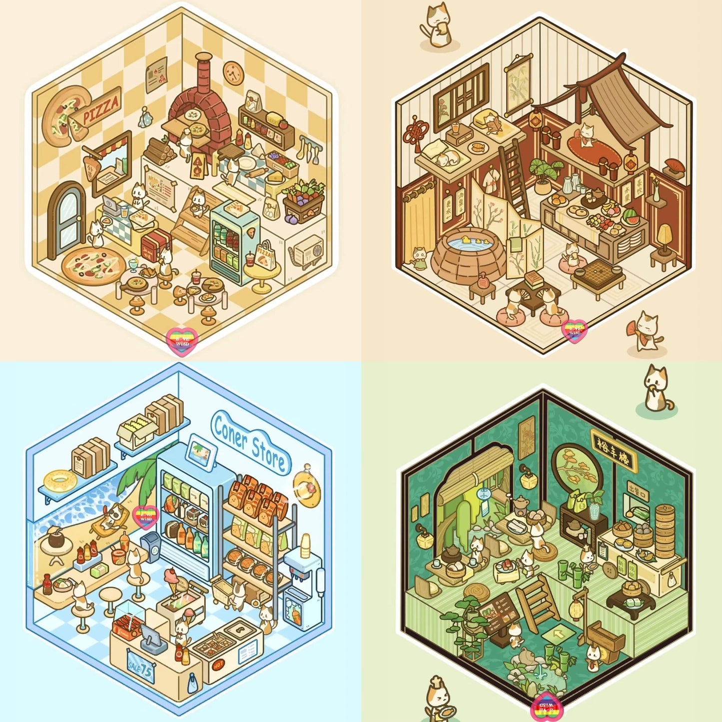 DIY 3D Sticker Scenes|Pizza Shop|Hot Spring|Dim Sum Restaurant|Convenience Store - OPICRAFT