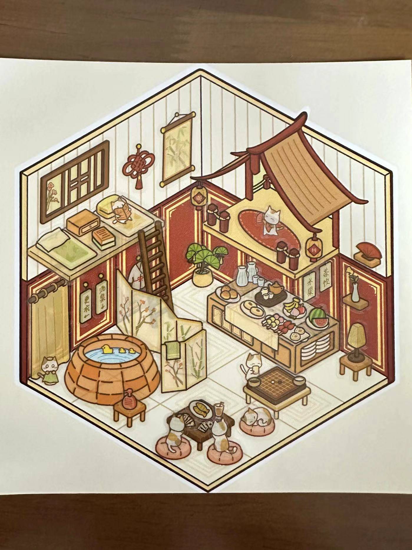 DIY Miniature Sticker Scene,Cat Burger Shop|Ferris Wheel Sushi|Hot Spring|Pizza Shop - OPICRAFT