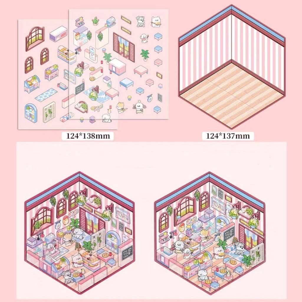 3D Puppy Restaurant Bakery Shop Convenience Store Sticker Scenes - OPICRAFT