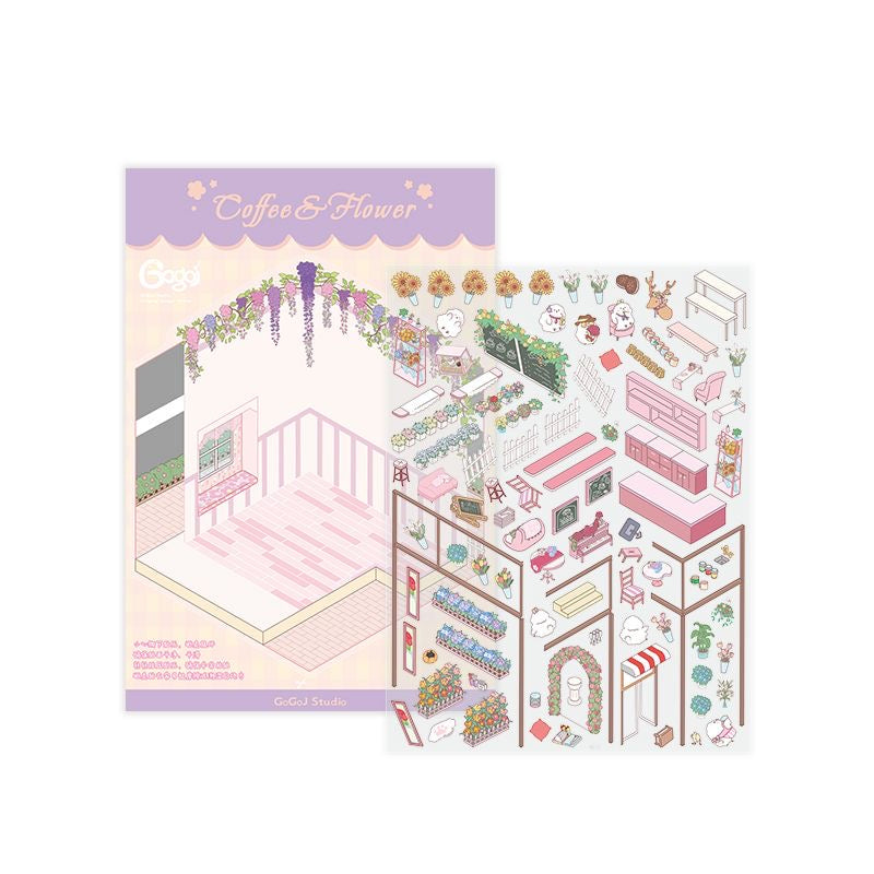Sticker Scenes! DIY Coffee Flower|Panda Tea House|Bakery Shop|Dream Apartment - OPICRAFT