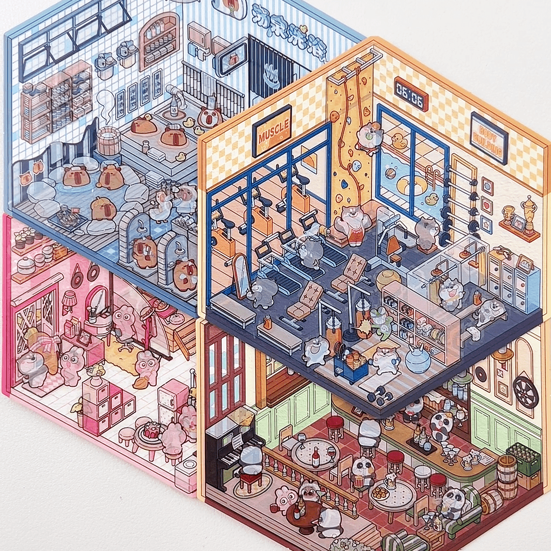 Stickers Scene, Make your Own Apartment|Forest Bookstore|Sushi Bar|Cocoa Cafe - OPICRAFT