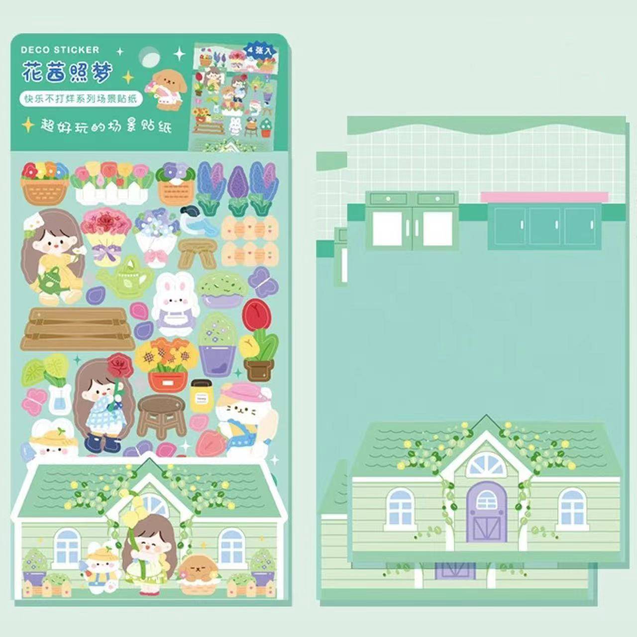 DIY Sushi Restaurant|Flower House|Cake Bread Shop|Book Shop|Shopping Sticker Scene - OPICRAFT