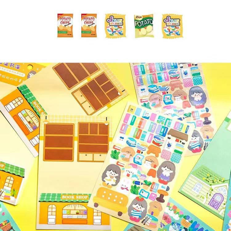 DIY Sushi Restaurant|Flower House|Cake Bread Shop|Book Shop|Shopping Sticker Scene - OPICRAFT