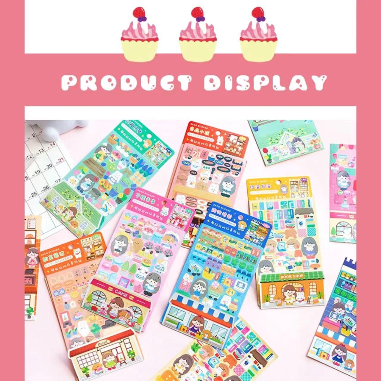 DIY Sushi Restaurant|Flower House|Cake Bread Shop|Book Shop|Shopping Sticker Scene - OPICRAFT