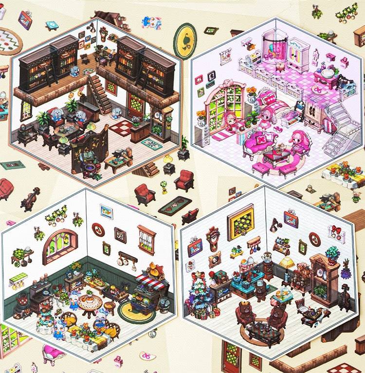 DIY 3D Sticker Scenes|Christmas|My Room|Book Store|Party - OPICRAFT