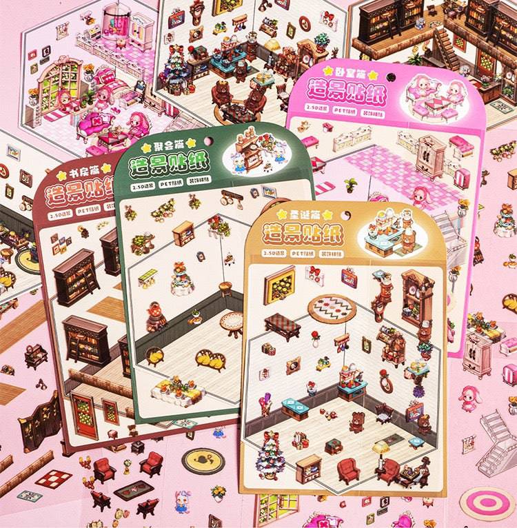 DIY 3D Sticker Scenes|Christmas|My Room|Book Store|Party - OPICRAFT