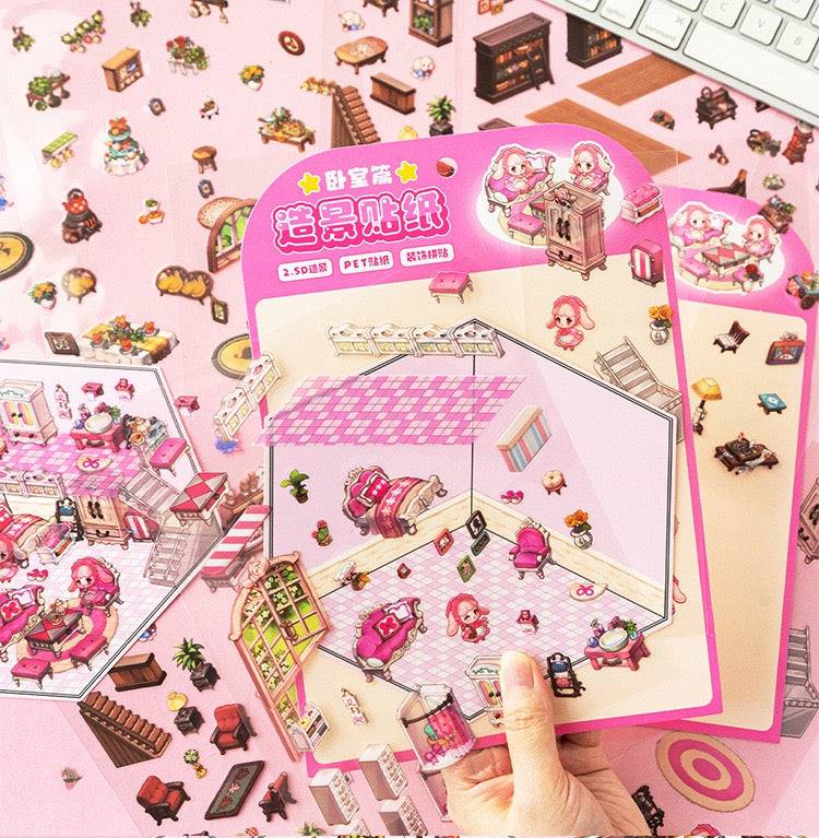 DIY 3D Sticker Scenes|Christmas|My Room|Book Store|Party - OPICRAFT