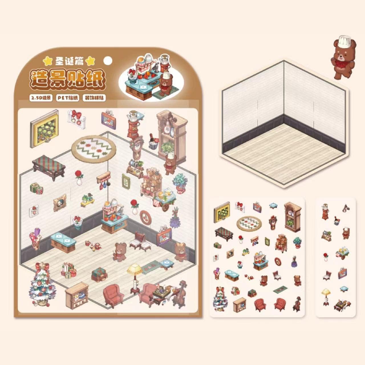 DIY 3D Sticker Scenes|Christmas|My Room|Book Store|Party - OPICRAFT
