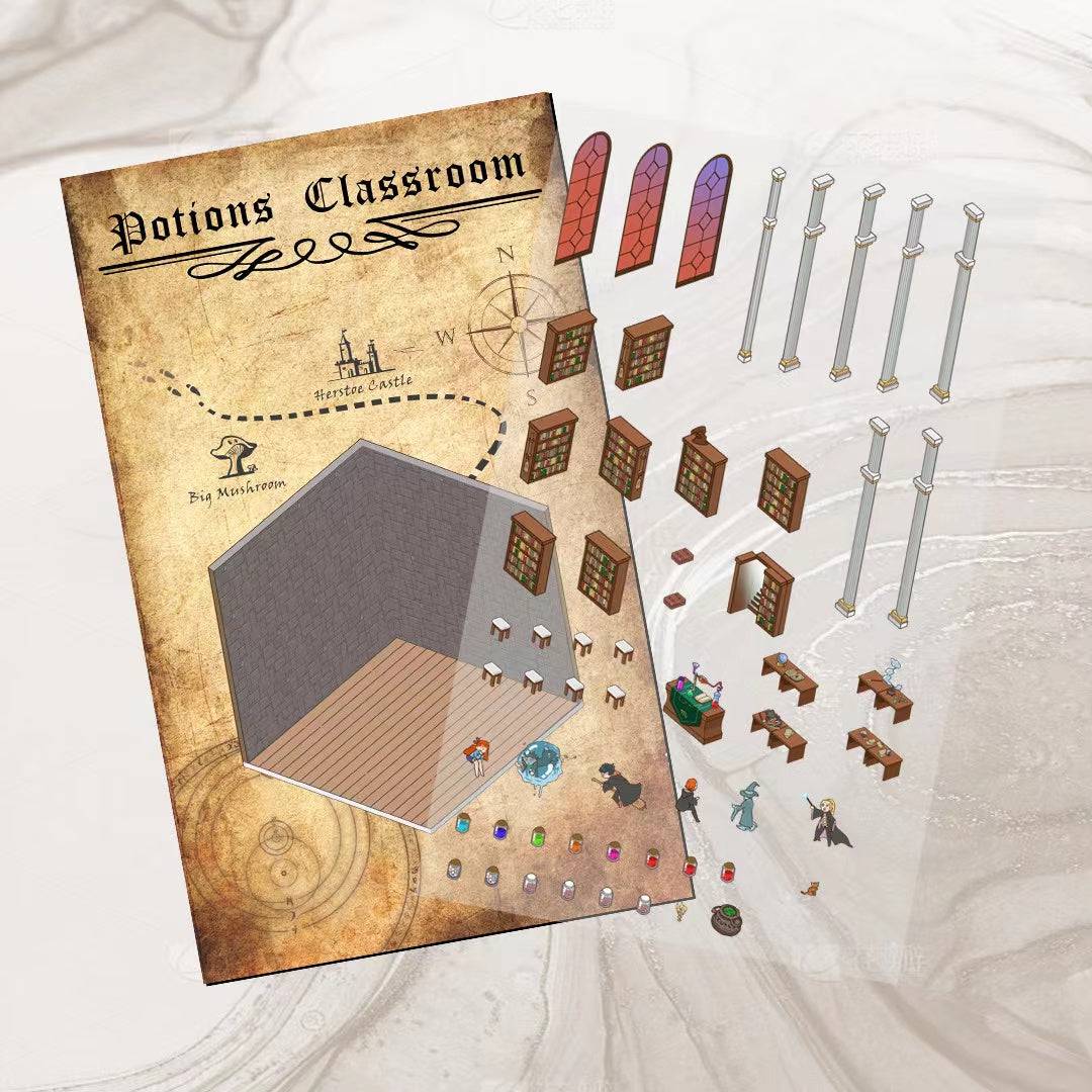 DIY 4 Miniature Scene Stickers: Potions Classroom|Deep Sea Mystery Hall|Traditional Chinese House|Cafe Shop - OPICRAFT