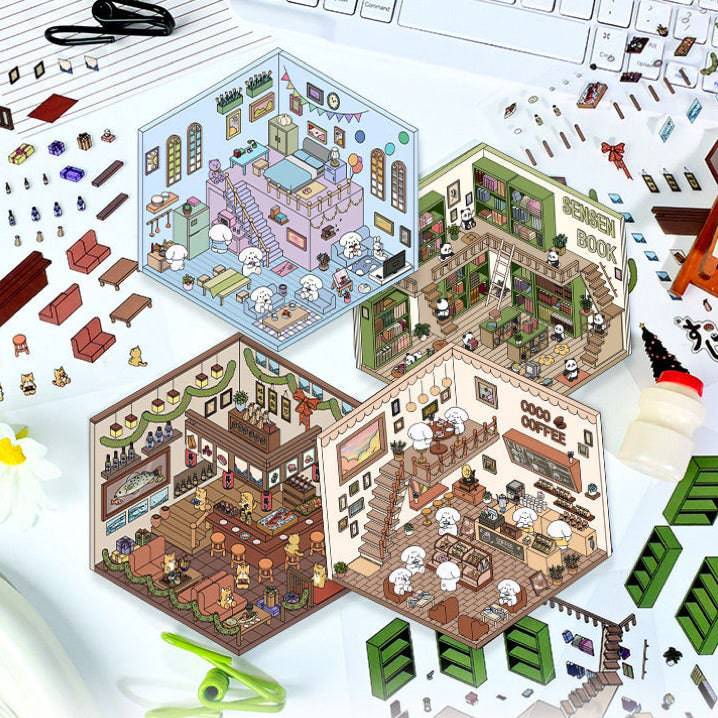 Stickers Scene, Make your Own Apartment|Forest Bookstore|Sushi Bar|Cocoa Cafe - OPICRAFT