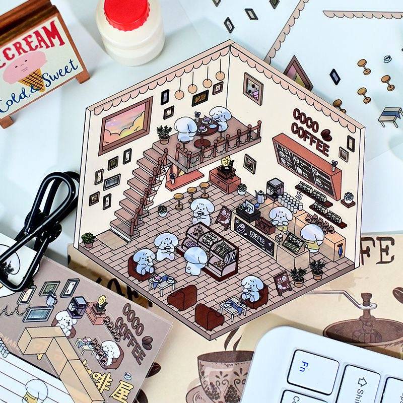 Stickers Scene, Make your Own Apartment|Forest Bookstore|Sushi Bar|Cocoa Cafe - OPICRAFT