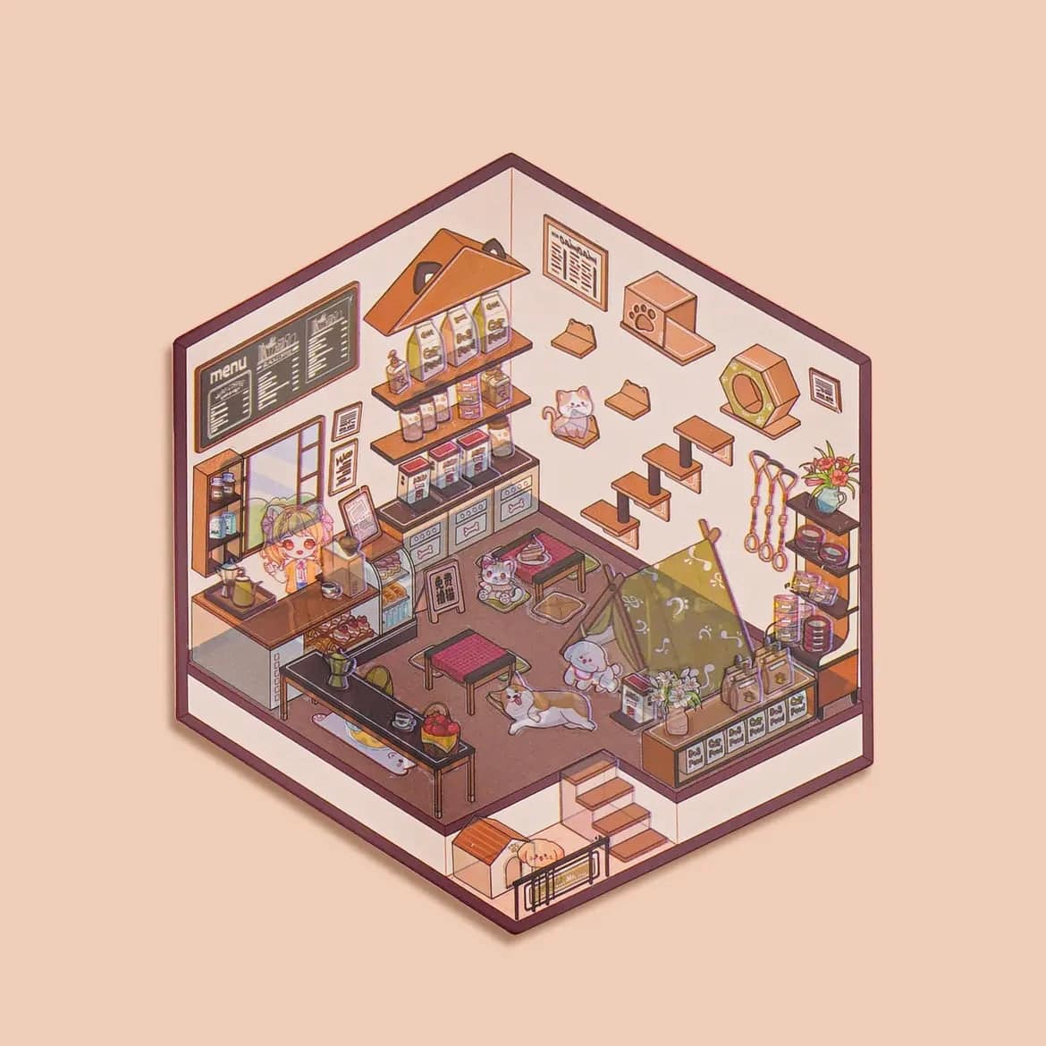 3D Sticker Play Scenes! Pet Coffee|Dessert Store|Girl Shop|Video Arcade - OPICRAFT