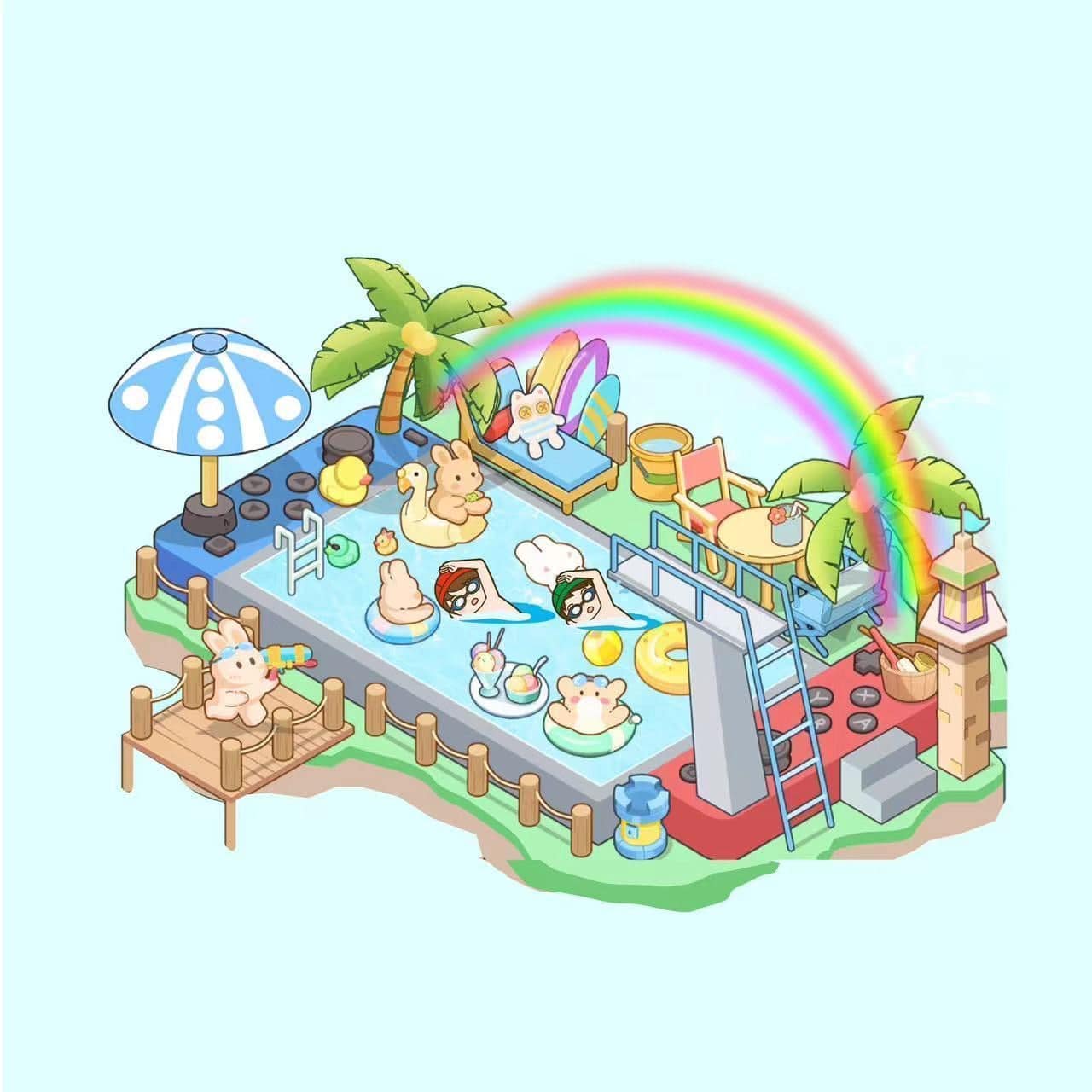 3D Sticker Play Scenes! Create Pool Party|Dessert Street|Pink Loft|Video Arcade - OPICRAFT