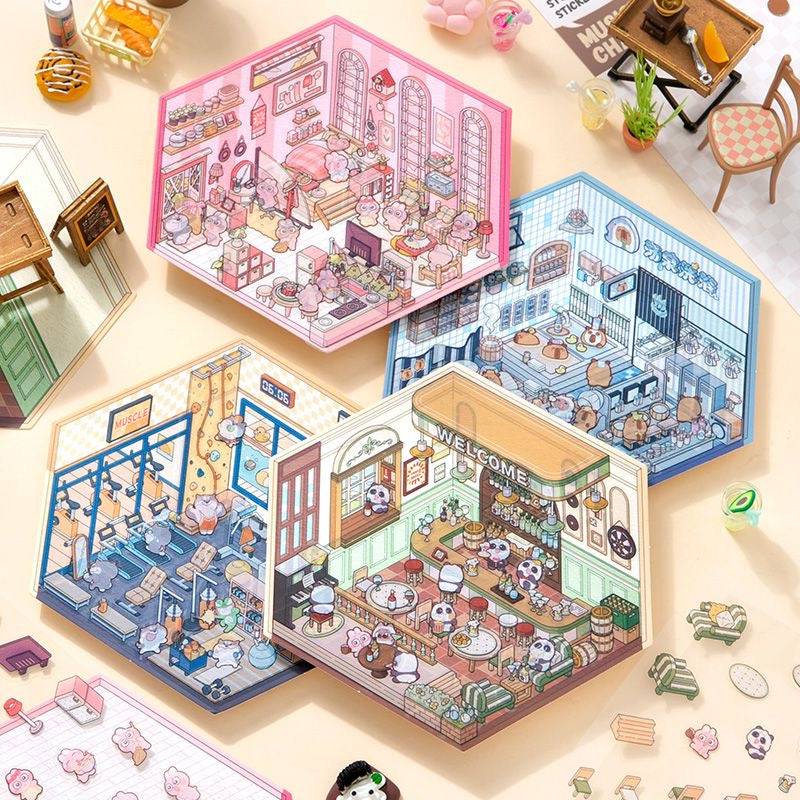 Stickers Scene, Make your Own Apartment|Forest Bookstore|Sushi Bar|Cocoa Cafe - OPICRAFT