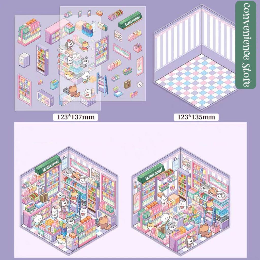 3D Puppy Restaurant Bakery Shop Convenience Store Sticker Scenes - OPICRAFT