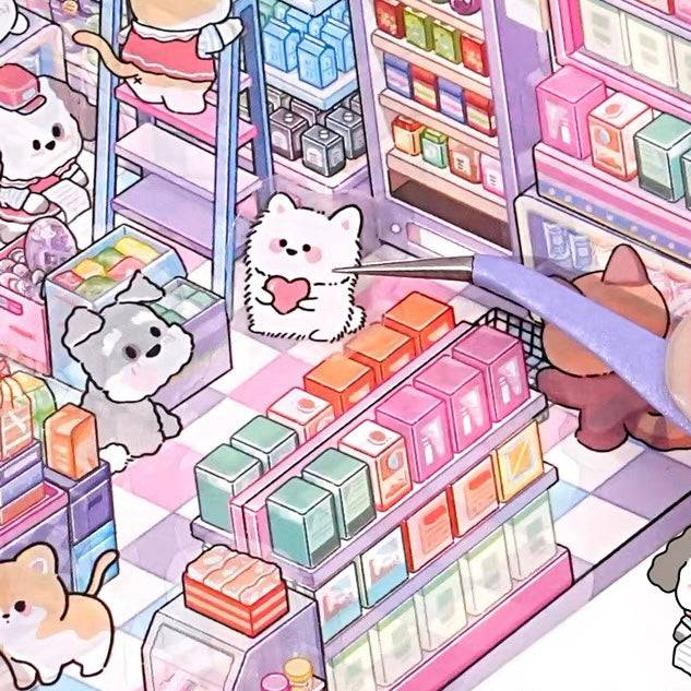 3D Puppy Restaurant Bakery Shop Convenience Store Sticker Scenes - OPICRAFT