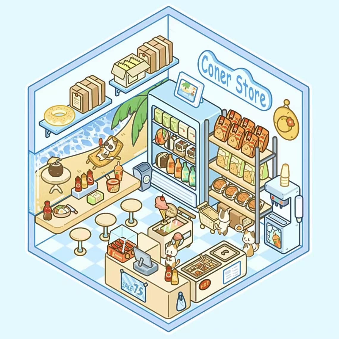 DIY Miniature Sticker Scene,Cat Burger Shop|Ferris Wheel Sushi|Hot Spring|Pizza Shop - OPICRAFT