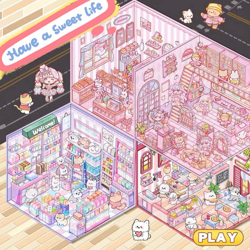 3D Puppy Restaurant Bakery Shop Convenience Store Sticker Scenes - OPICRAFT