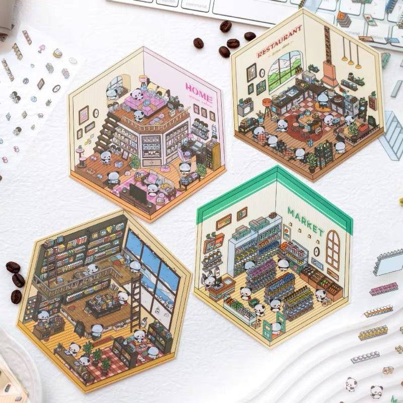 Panda Theme House Bookstore Kitchen Super Shop Stickers Scene - OPICRAFT