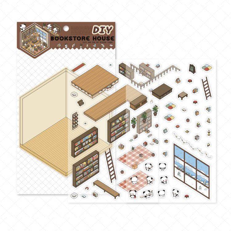 Panda Theme House Bookstore Kitchen Super Shop Stickers Scene - OPICRAFT